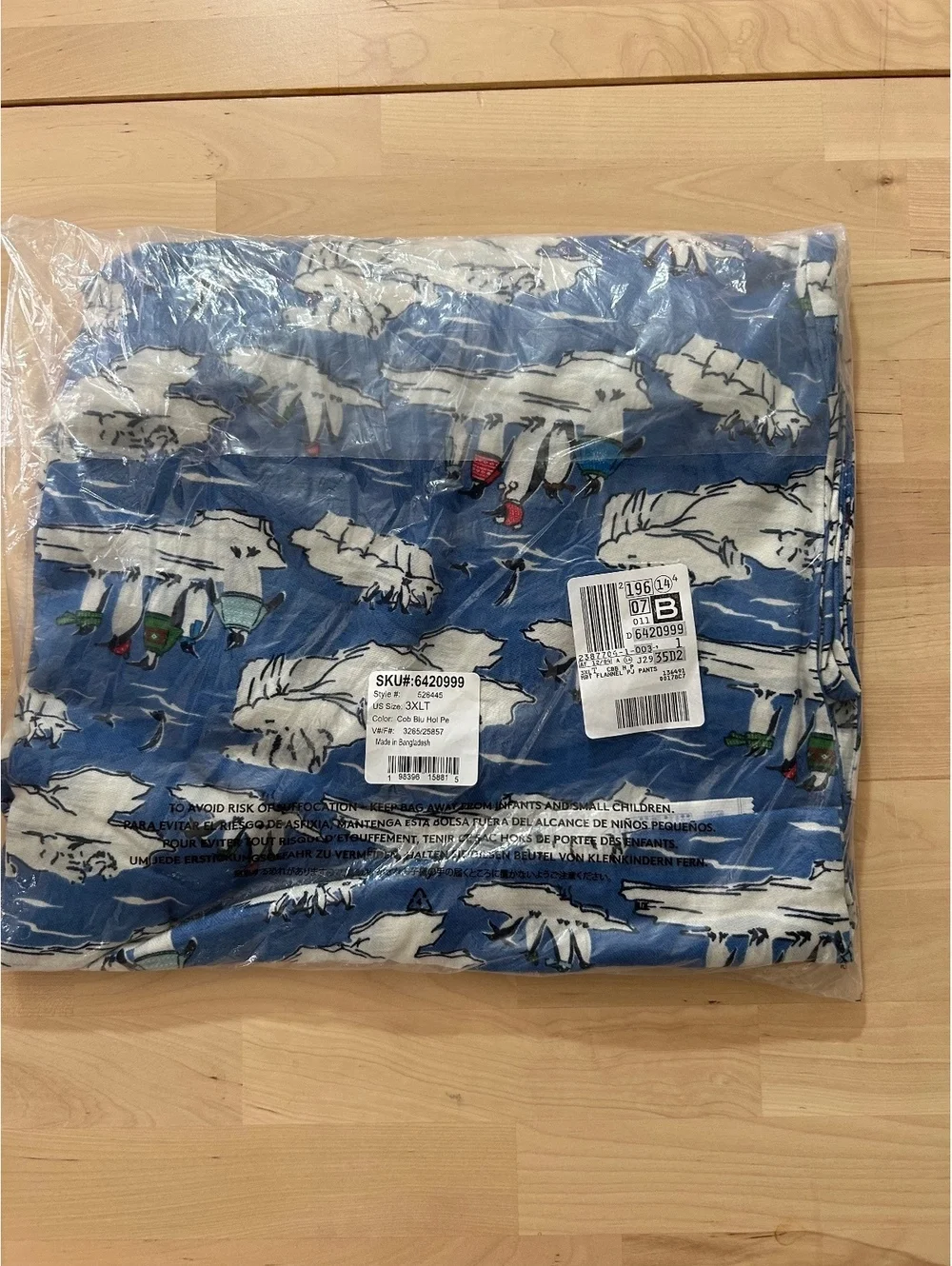 Lands' End Men Flannel Pajama Pants Cobalt Blue Holiday Penguins- Size 3XLT -NWT